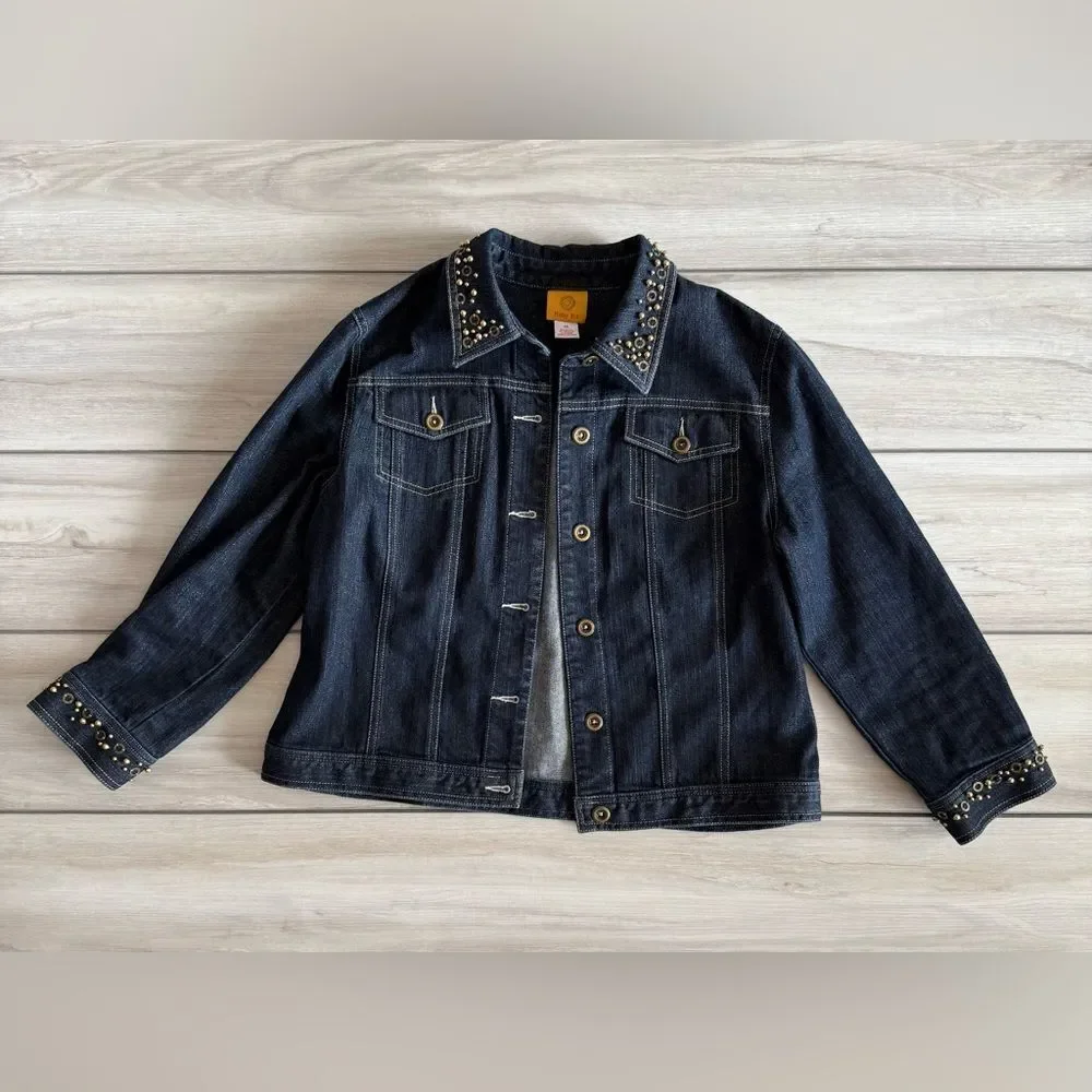 Ruby Rd. Bronze Studded Denim Jacket Blue Size 10 EUC